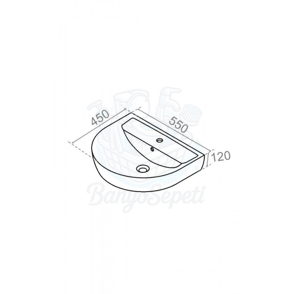 VersaWall Duvara Monte Armatür Delikli Seramik Lavabo – 45x35 cm, Beyaz