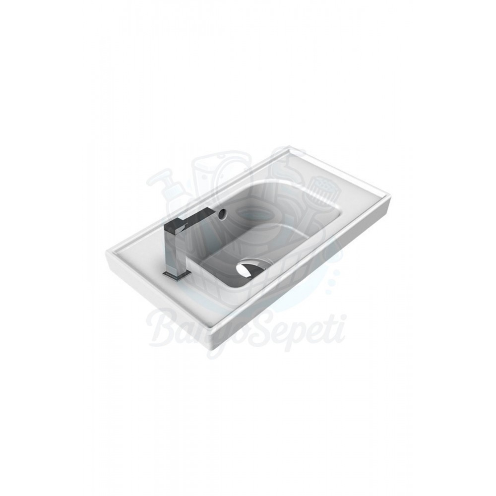 SmartLeft Etajerli Duvara Monte & Dolap Uyumlu Armatür Deliği Solda Seramik Lavabo – 50x28 cm, Beyaz