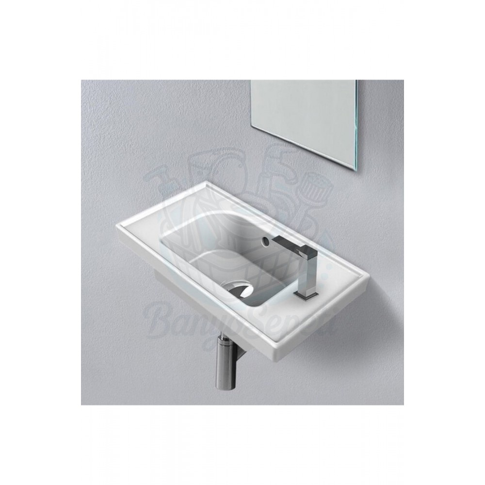 SmartRight Etajerli Duvara Monte & Dolap Uyumlu Armatür Deliği Sağda Seramik Lavabo – 50x28 cm
