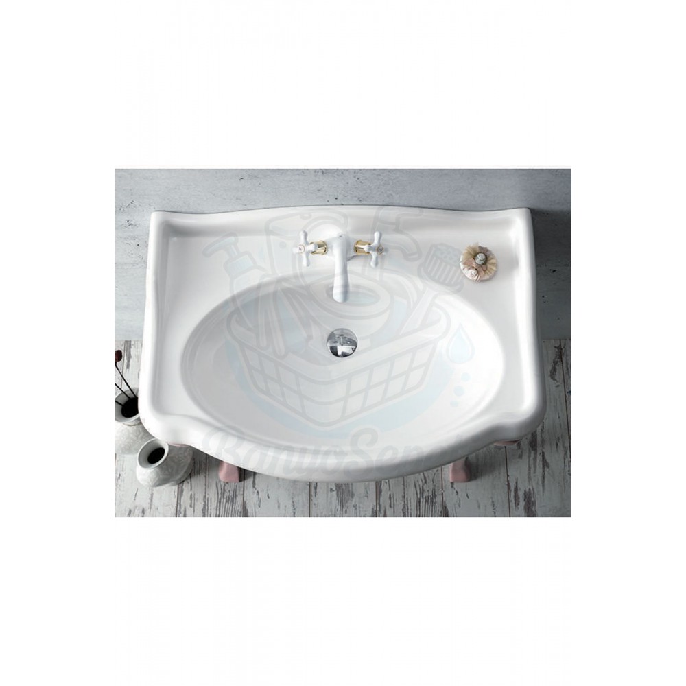 AngloGrande Etajerli Duvara Monte & Kolon Ayak Uyumlu Seramik Lavabo – 80x54 cm, Beyaz
