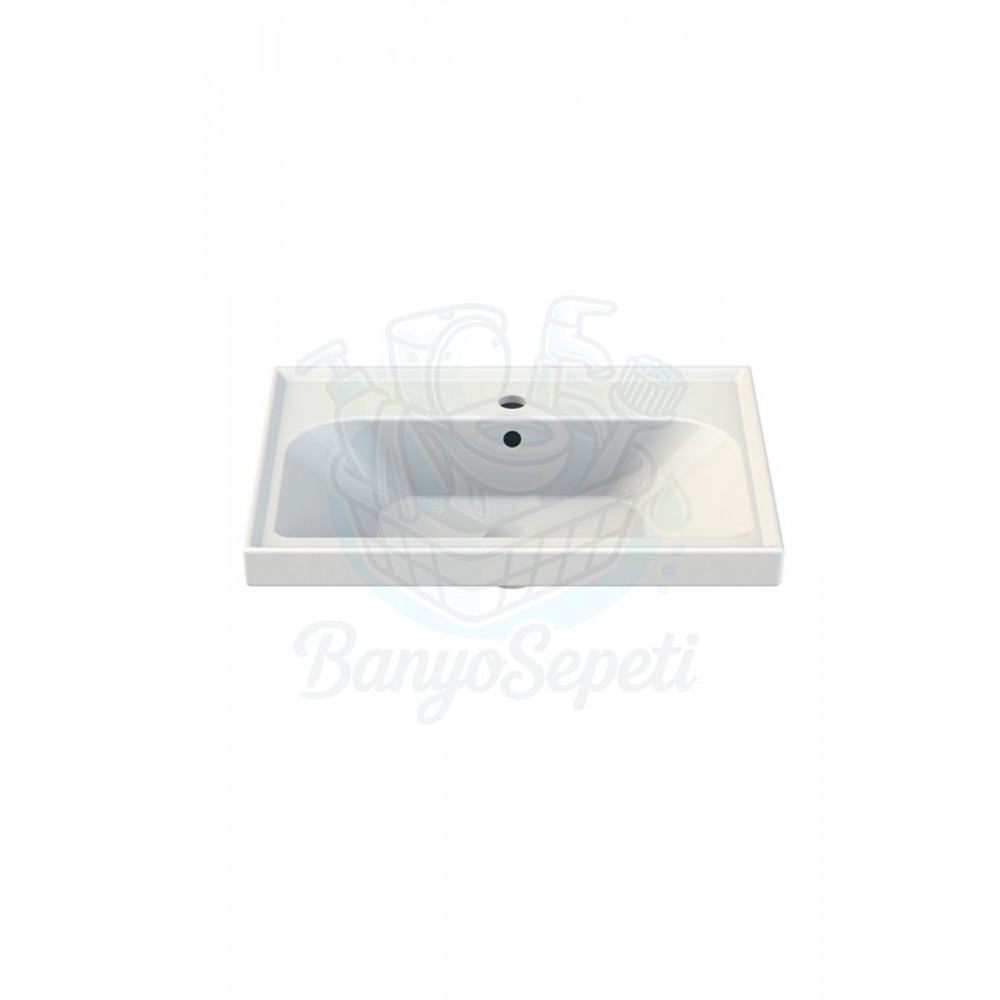 ModeraPlus Etajerli Duvara Monte & Mobilya Uyumlu Armatür Delikli Seramik Lavabo – 60x45 cm, Beyaz