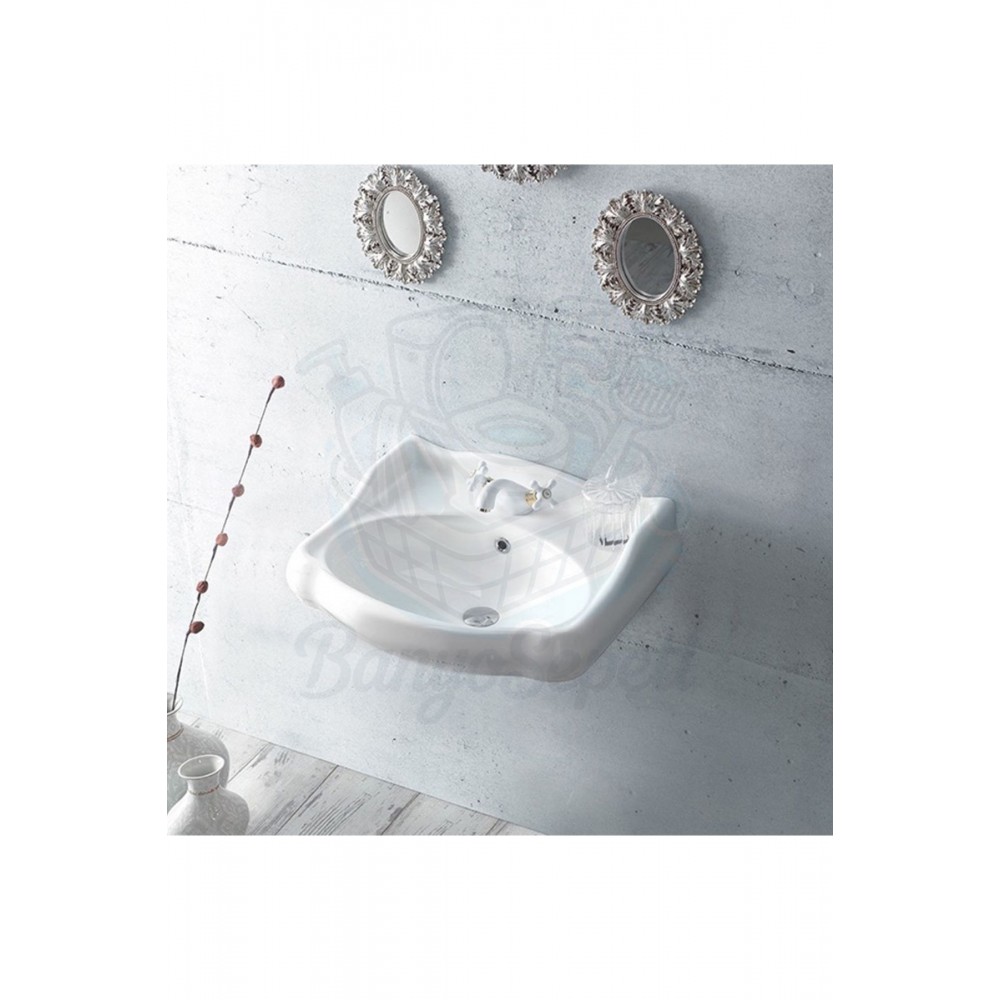AngloWall Etajerli Duvara Monte & Kolon Ayak Uyumlu Seramik Lavabo – 60x54 cm, Beyaz