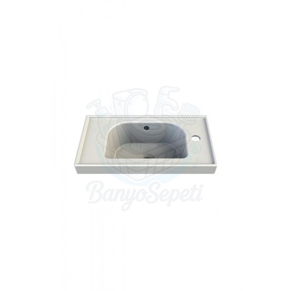 SmartRight Etajerli Duvara Monte & Dolap Uyumlu Armatür Deliği Sağda Seramik Lavabo – 50x28 cm