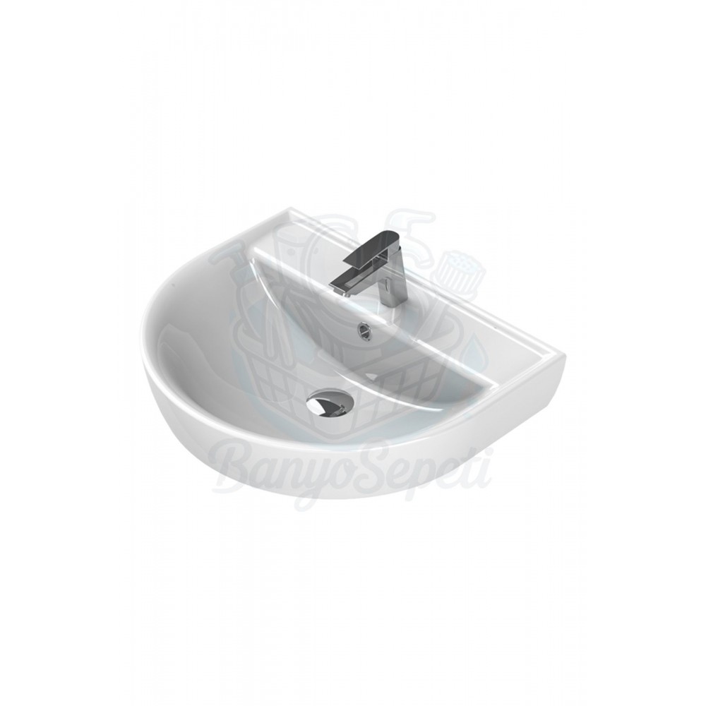 GrandWall Duvara Monte Armatür Delikli Seramik Lavabo – 60x50 cm, Beyaz