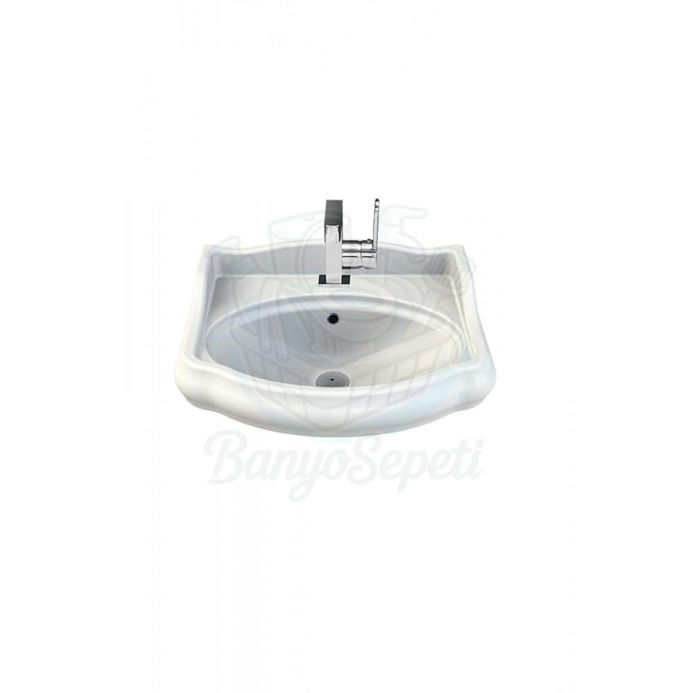 AngloWall Etajerli Duvara Monte & Kolon Ayak Uyumlu Seramik Lavabo – 60x54 cm, Beyaz