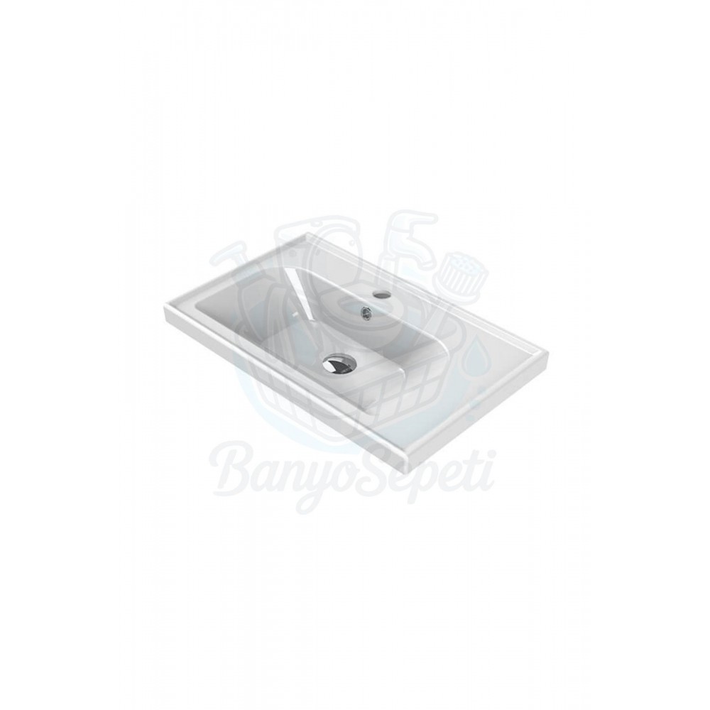ModeraMax Etajerli Duvara Monte & Mobilya Uyumlu Armatür Delikli Seramik Lavabo – 70x45 cm, Beyaz
