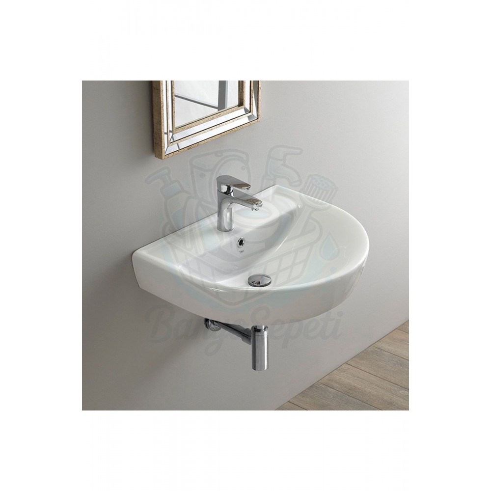 VersaWall Duvara Monte Armatür Delikli Seramik Lavabo – 45x35 cm, Beyaz