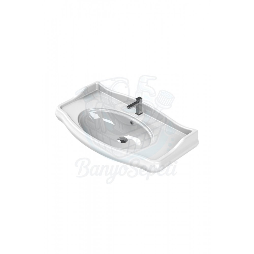 AngloElite Etajerli Duvara Monte & Kolon Ayak Uyumlu Seramik Lavabo – 100x54 cm, Beyaz