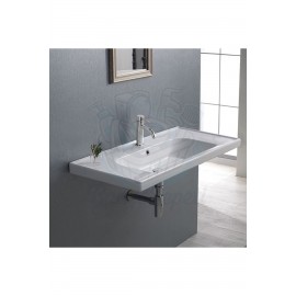 ModeraLux Etajerli Duvara Monte & Mobilya Uyumlu Armatür Delikli Seramik Lavabo – 90x45 cm, Beyaz