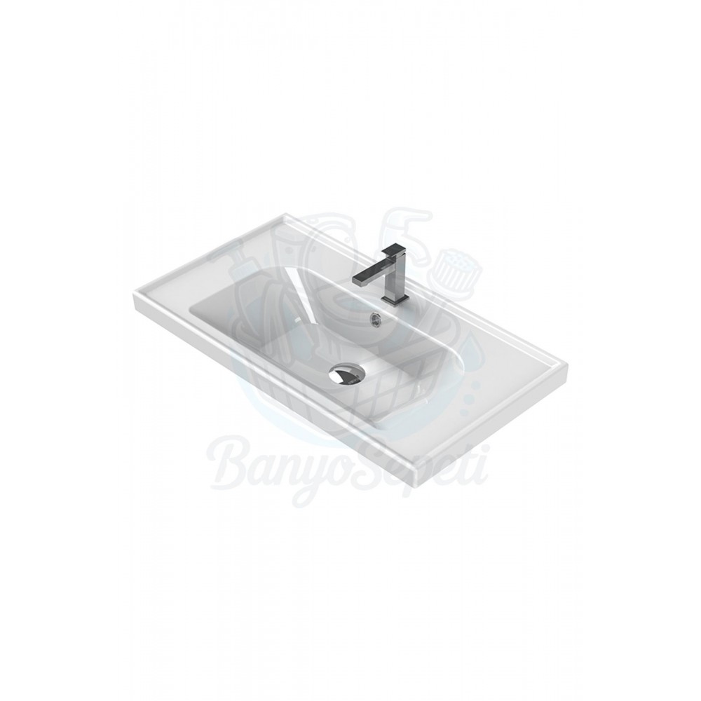 ModeraPlus Yarı Gömme Etajerli Duvara Monte & Mobilya Uyumlu Armatür Delikli Lavabo – 80x45 cm
