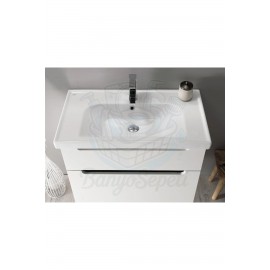 ModeraLux Etajerli Duvara Monte & Mobilya Uyumlu Armatür Delikli Seramik Lavabo – 90x45 cm, Beyaz