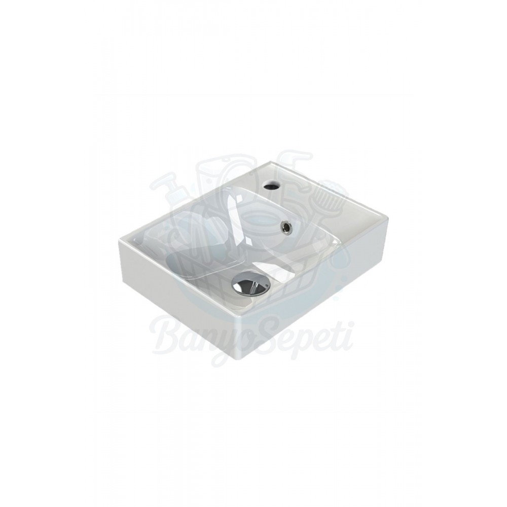 ModeraMini Etajerli Duvara Monte & Mobilya Uyumlu Seramik Lavabo – 40x30 cm, Beyaz