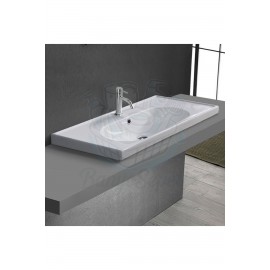 ModeraSink Yarı Gömme Etajerli Seramik Lavabo – 80x45 cm, Beyaz