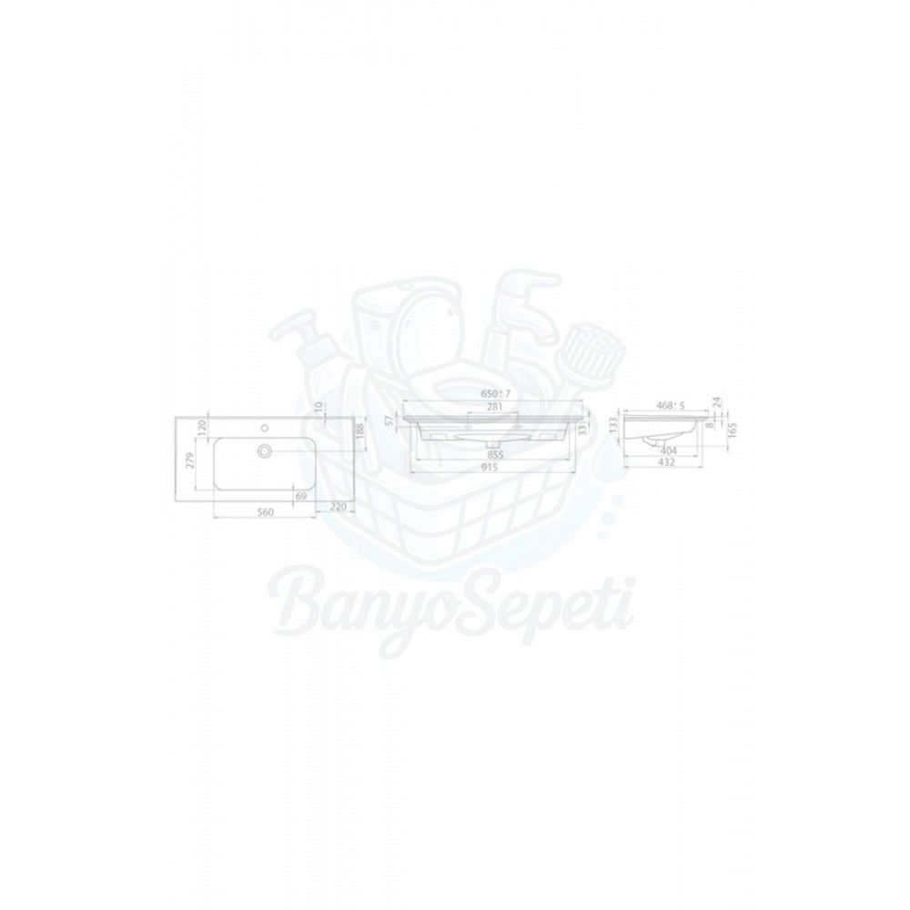 ModeraGrand Etajerli Duvara Monte & Mobilya Uyumlu Armatür Delikli Seramik Lavabo – 100x47 cm, Beyaz