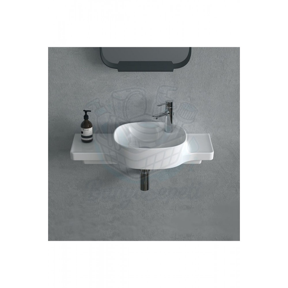 ModeraRight Etajerli Duvara Monte Seramik Lavabo – 80x38 cm, Beyaz
