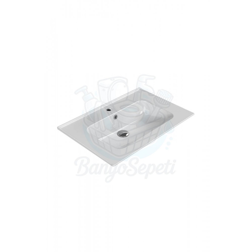 ModeraPlus Etajerli Duvara Monte & Mobilya Uyumlu Armatür Delikli Seramik Lavabo – 70x47 cm, Beyaz