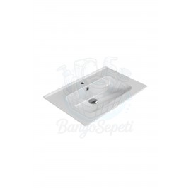 ModeraPlus Etajerli Duvara Monte & Mobilya Uyumlu Armatür Delikli Seramik Lavabo – 70x47 cm, Beyaz