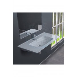 ModeraElite Etajerli Duvara Monte & Mobilya Uyumlu Armatür Delikli Seramik Lavabo – 80x47 cm, Beyaz