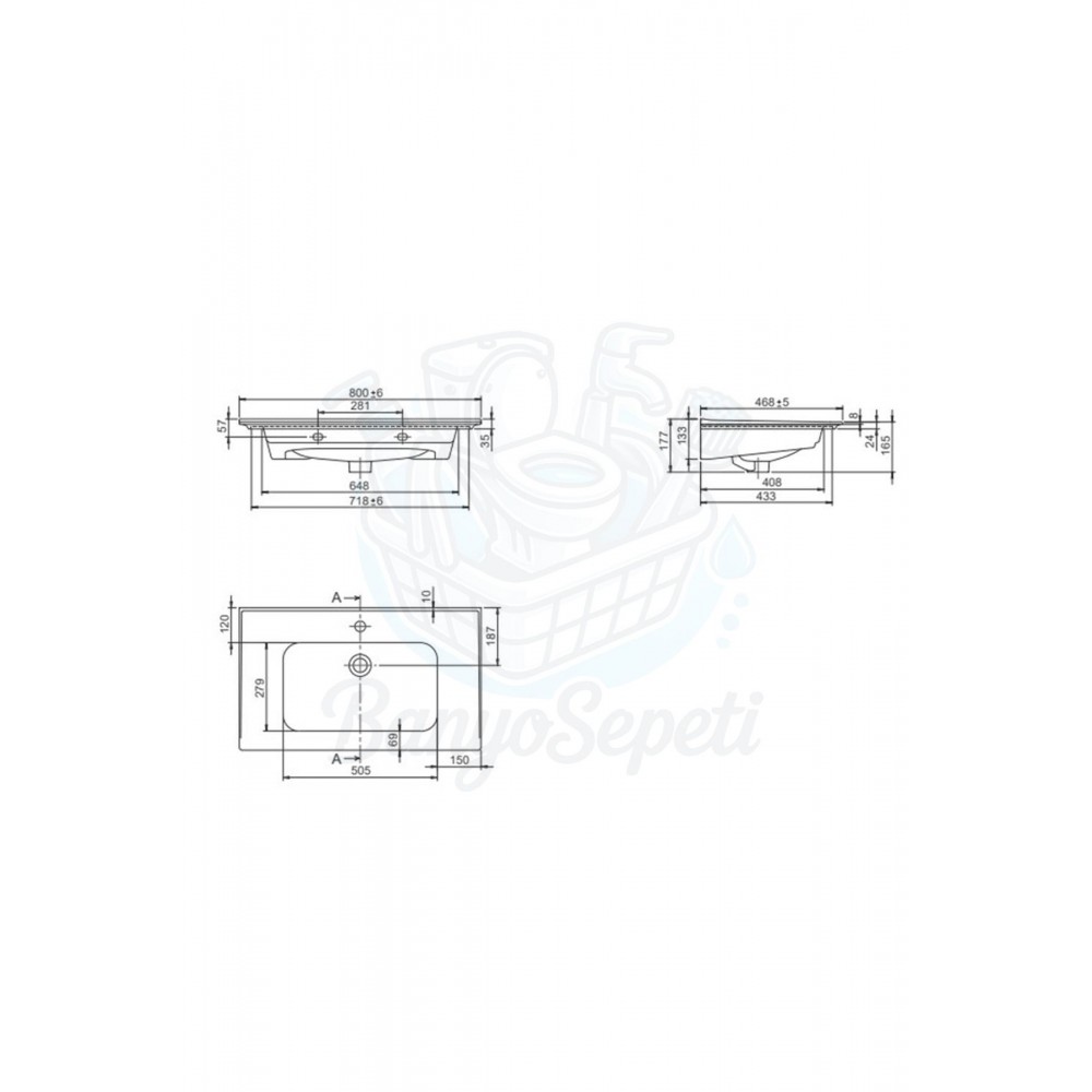 ModeraElite Etajerli Duvara Monte & Mobilya Uyumlu Armatür Delikli Seramik Lavabo – 80x47 cm, Beyaz
