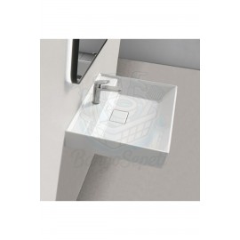 SquareWall Duvara Monte & Mobilya Uyumlu Armatür Delikli Seramik Lavabo – 48x48 cm, Beyaz SquareWall Duvara Monte & Mobilya Uyumlu Armatür Delikli Seramik Lavabo – 48x48 cm, Beyaz