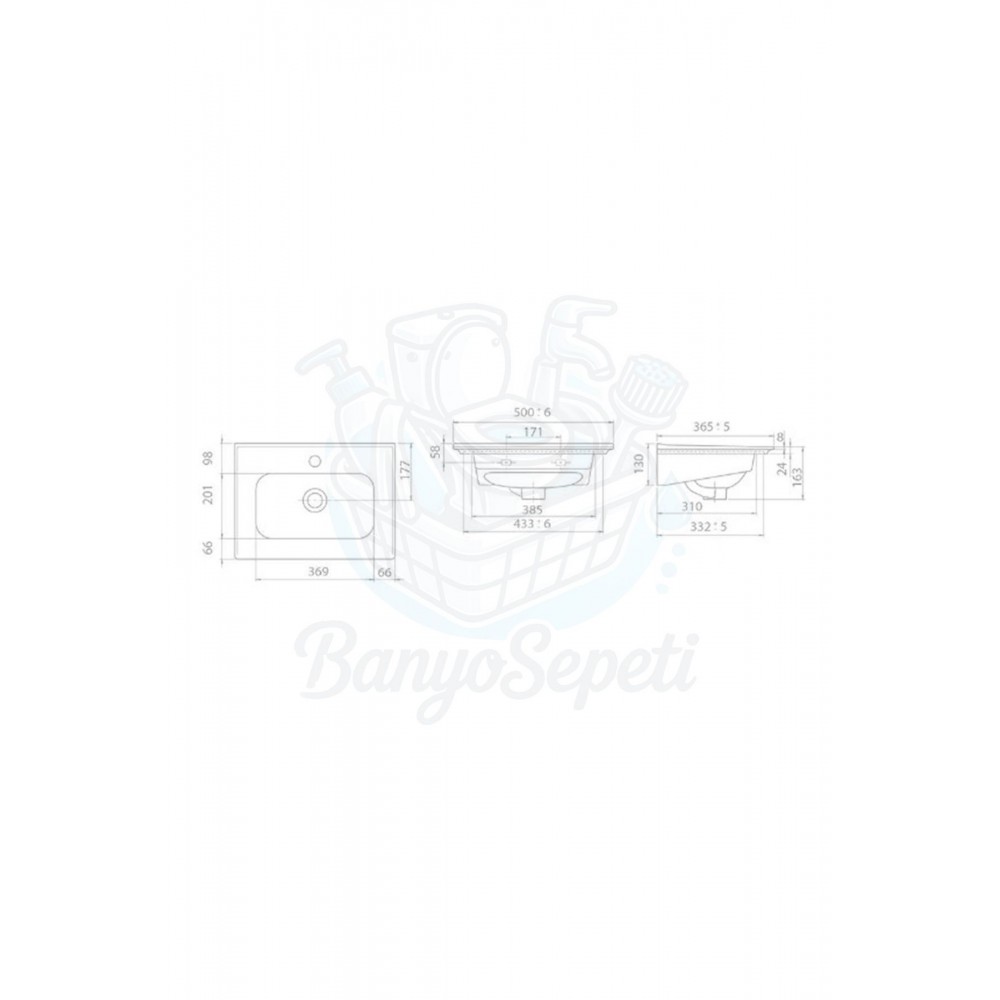 ModeraCompact Etajerli Duvara Monte & Mobilya Uyumlu Armatür Delikli Seramik Lavabo – 50x36 cm Byz