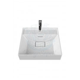 SquareWall Duvara Monte & Mobilya Uyumlu Armatür Delikli Seramik Lavabo – 48x48 cm, Beyaz SquareWall Duvara Monte & Mobilya Uyumlu Armatür Delikli Seramik Lavabo – 48x48 cm, Beyaz