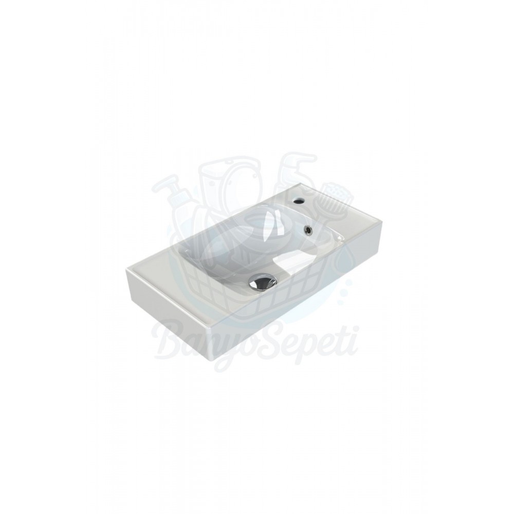 ModeraRight Etajerli Duvara Monte & Mobilya Uyumlu Seramik Lavabo – 60x30 cm, Beyaz