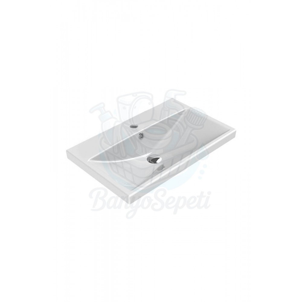 ModeraPrime Etajerli Duvara Monte & Mobilya Uyumlu Armatür Delikli Seramik Lavabo – 70x45 cm, Beyaz