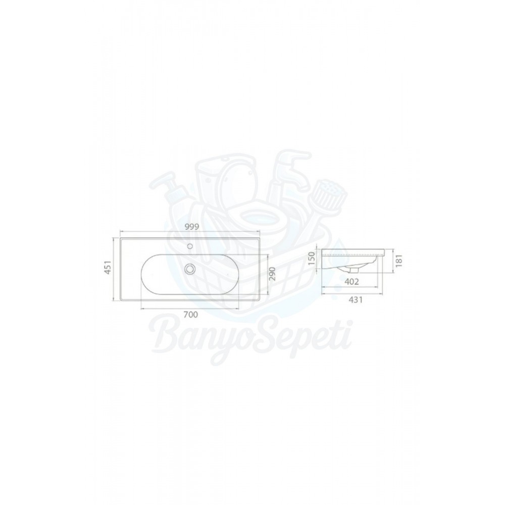ModeraMax Etajerli Duvara Monte & Mobilya Uyumlu Seramik Lavabo – 100x45 cm, Beyaz