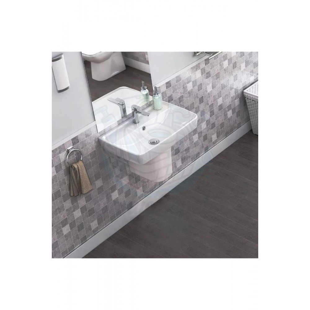 VersaWall Duvara Monte & Mobilya Uyumlu Armatür Delikli Seramik Lavabo – 60x40 cm, Beyaz