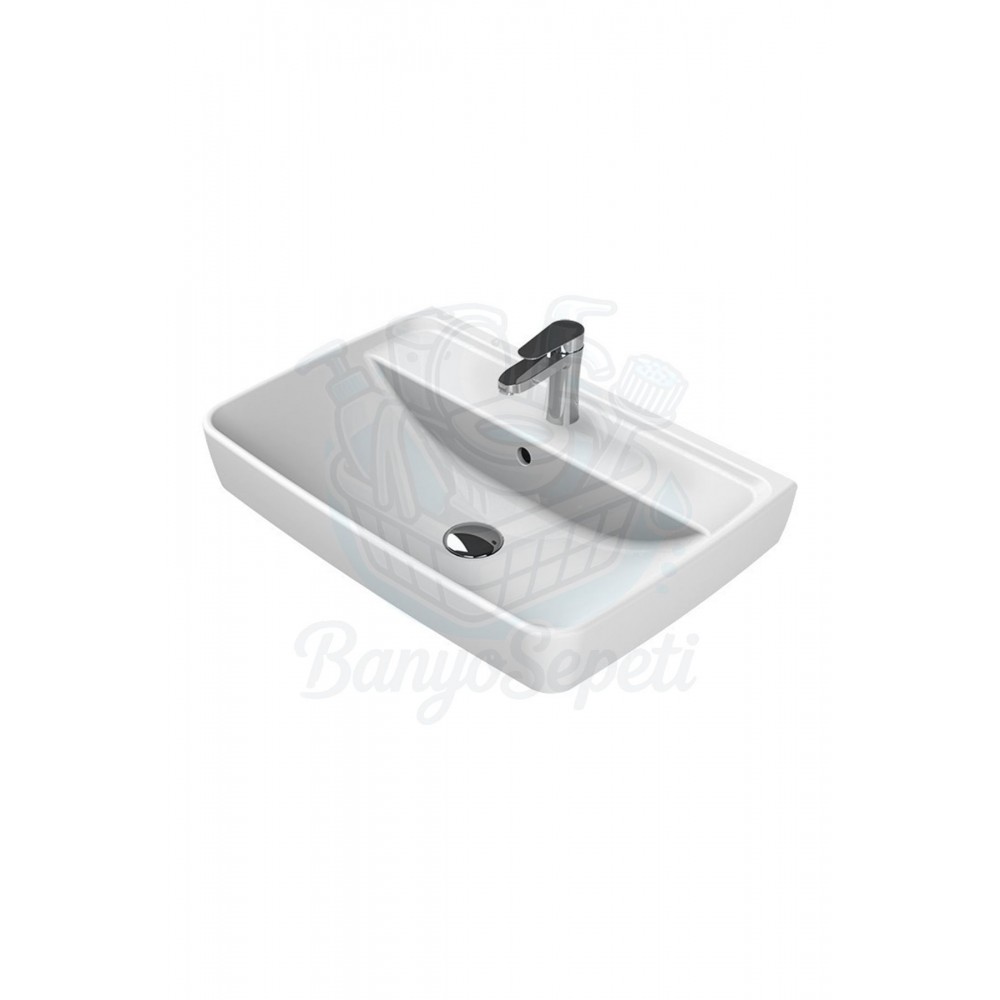 VersaWall Duvara Monte & Mobilya Uyumlu Armatür Delikli Seramik Lavabo – 60x40 cm, Beyaz