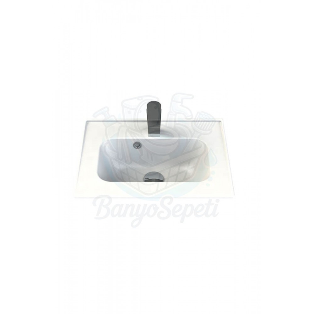 ModeraCompact Etajerli Duvara Monte & Mobilya Uyumlu Armatür Delikli Seramik Lavabo – 50x36 cm Byz