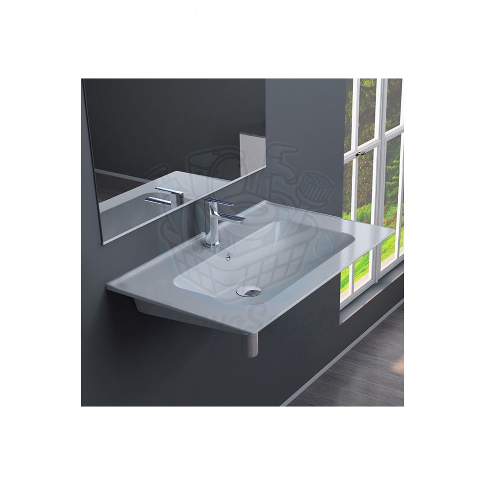 ModeraPrime Etajerli Duvara Monte & Mobilya Uyumlu Armatür Delikli Seramik Lavabo – 60x47 cm, Beyaz