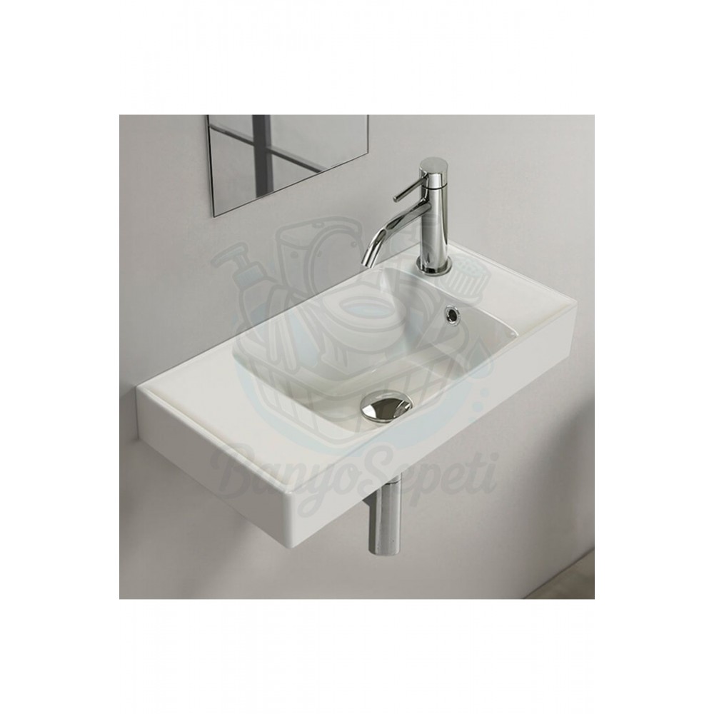 ModeraRight Etajerli Duvara Monte & Mobilya Uyumlu Seramik Lavabo – 60x30 cm, Beyaz