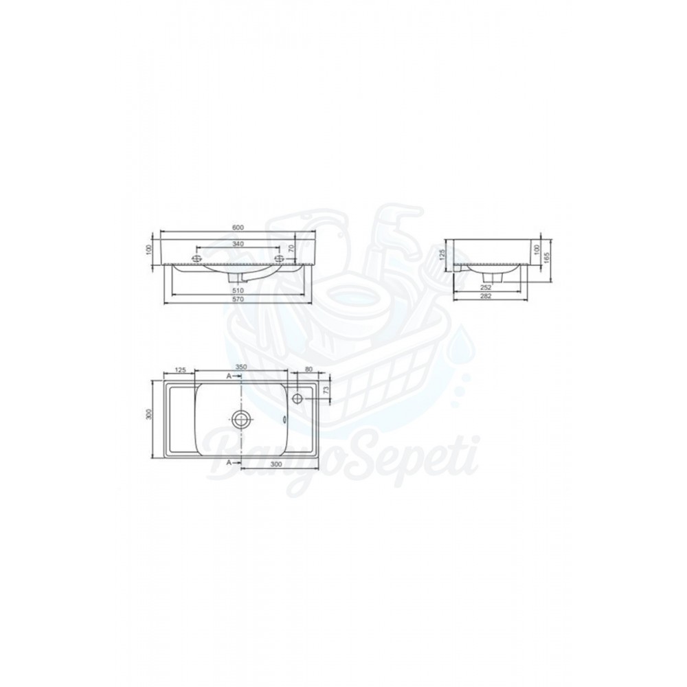 ModeraRight Etajerli Duvara Monte & Mobilya Uyumlu Seramik Lavabo – 60x30 cm, Beyaz