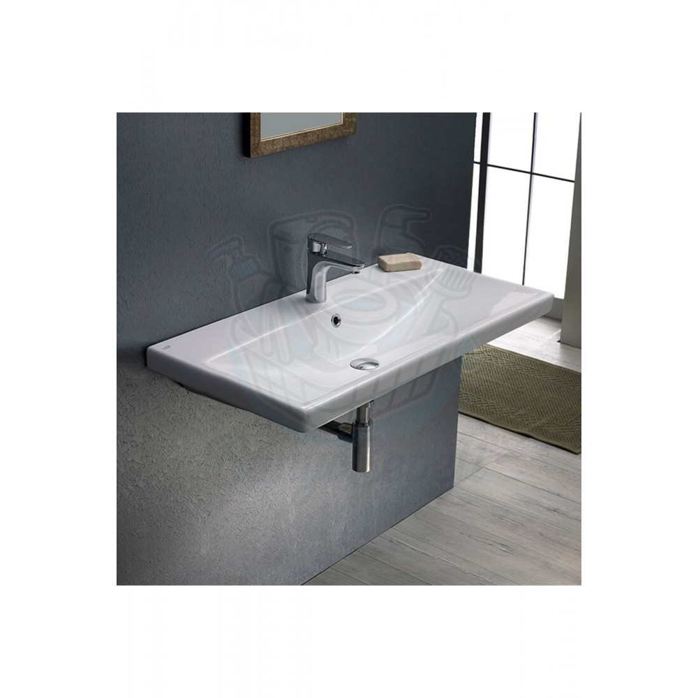 ModeraPrime Etajerli Duvara Monte & Mobilya Uyumlu Armatür Delikli Seramik Lavabo – 70x45 cm, Beyaz