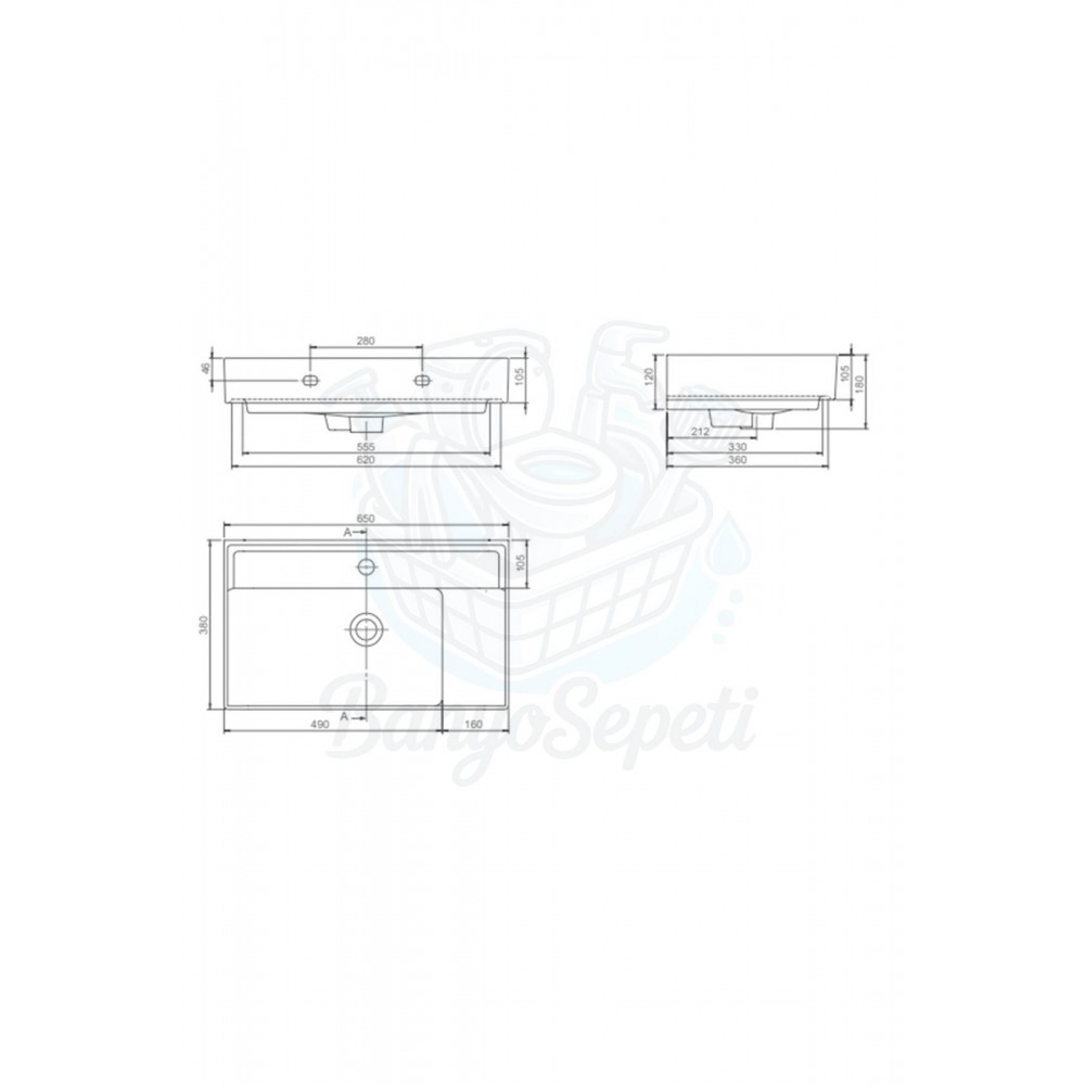 ModeraComfort Etajerli Duvara Monte & Mobilya Uyumlu Seramik Lavabo – 65x38 cm, Beyaz