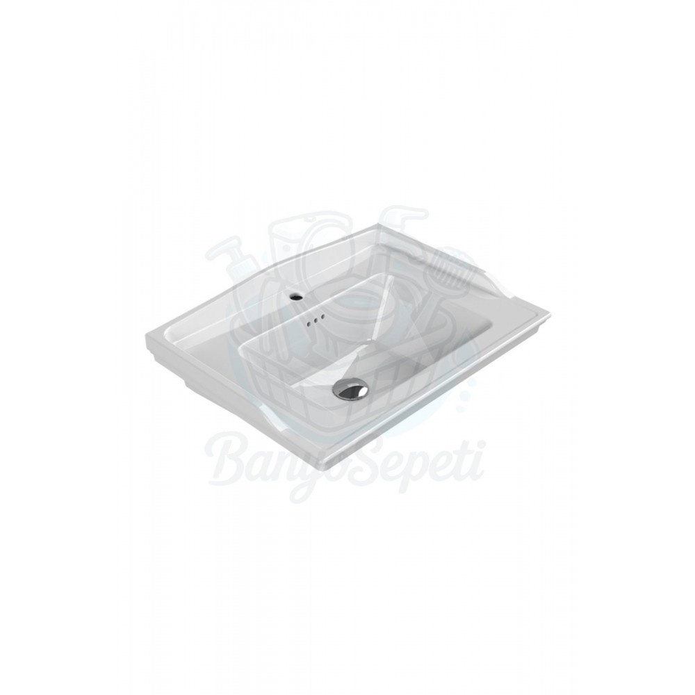 RetroElegance Nostalji Görünümlü Duvara Monte & Mobilya Uyumlu Armatür Delikli Lavabo 65x48 cm