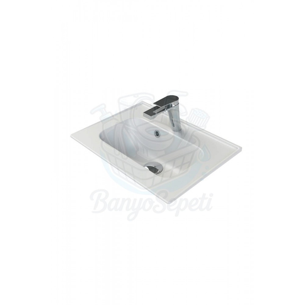 ModeraCompact Etajerli Duvara Monte & Mobilya Uyumlu Armatür Delikli Seramik Lavabo – 50x36 cm Byz