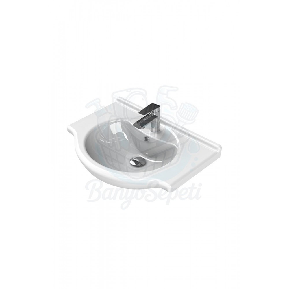 ModeraClassic Oval Etajerli Duvara Monte & Mobilya Uyumlu Seramik Lavabo – 65x50 cm, Beyaz