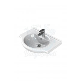 ModeraClassic Oval Etajerli Duvara Monte & Mobilya Uyumlu Seramik Lavabo – 65x50 cm, Beyaz