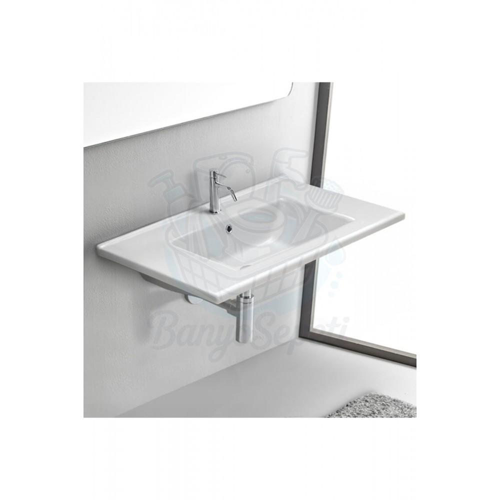 ModeraGrande Etajerli Duvara Monte & Mobilya Uyumlu Seramik Lavabo – 85x45 cm, Beyaz
