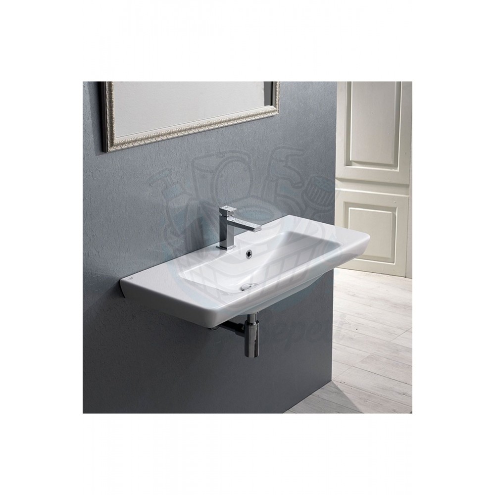 ModeraSemi Yarı Gömme Etajerli Duvara Monte & Mobilya Uyumlu Seramik Lavabo – 85x48 cm, Beyaz