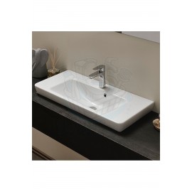 ModeraSemi Yarı Gömme Etajerli Duvara Monte & Mobilya Uyumlu Seramik Lavabo – 85x48 cm, Beyaz