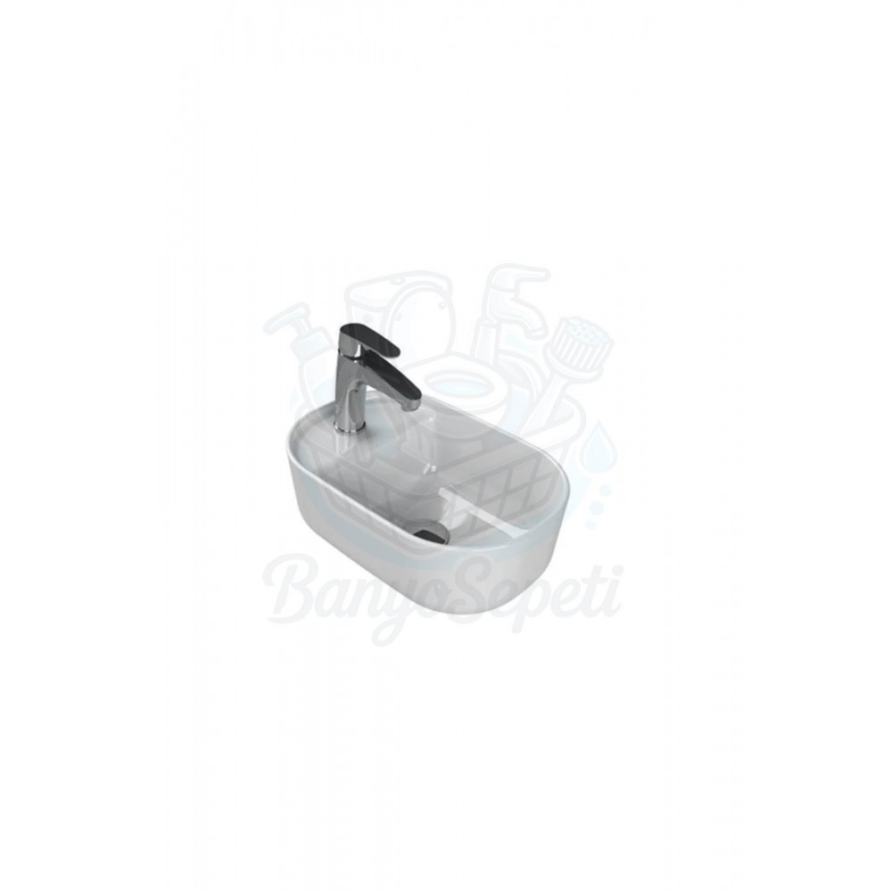 ModeraCompact Tezgah Üstü Armatür Delikli Seramik Lavabo – 42x28 cm, Beyaz