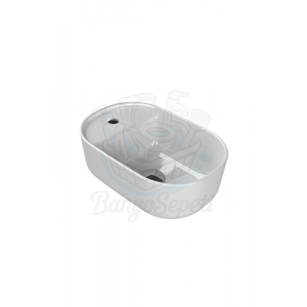 ModeraCompact Tezgah Üstü Armatür Delikli Seramik Lavabo – 42x28 cm, Beyaz