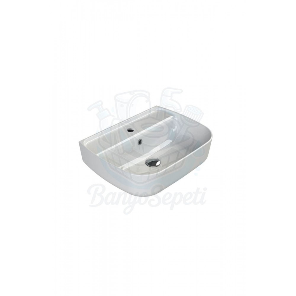 ModeraFlex Armatür Delikli Duvara Monte & Tezgah Üstü Seramik Lavabo – 55x42 cm, Beyaz