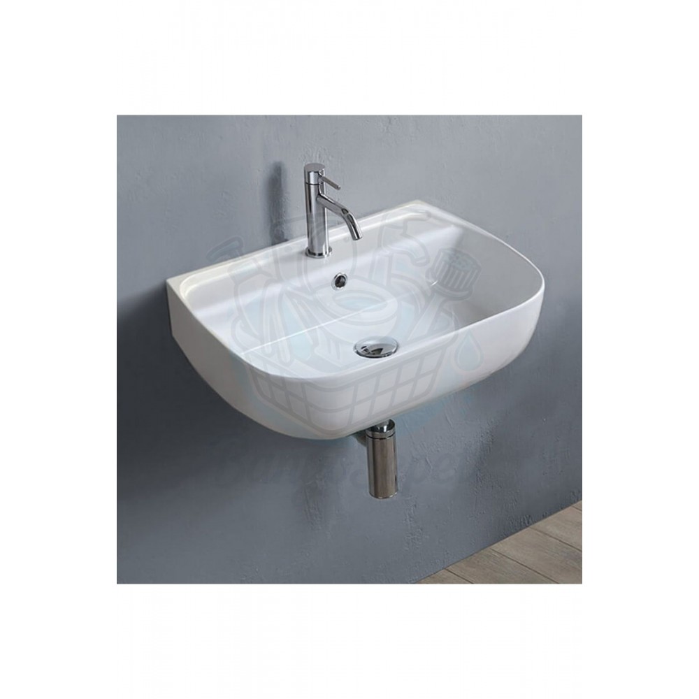 ModeraFlex Armatür Delikli Duvara Monte & Tezgah Üstü Seramik Lavabo – 55x42 cm, Beyaz