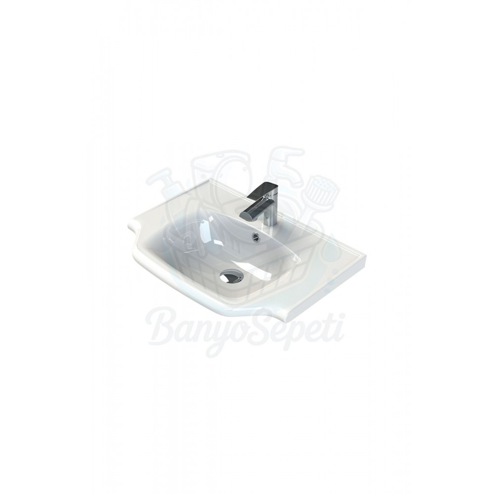 ModeraElite Etajerli Duvara Monte & Mobilya Uyumlu Armatür Delikli Seramik Lavabo – 55x48 cm, Beyaz