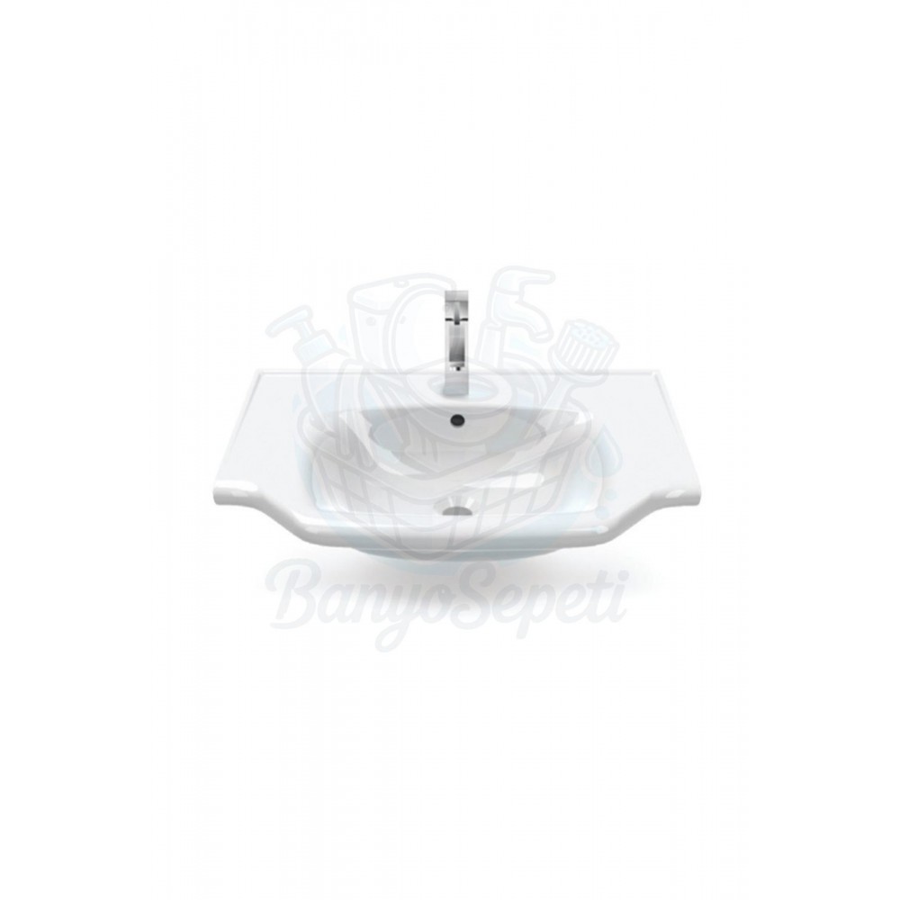 ModeraElite Etajerli Duvara Monte & Mobilya Uyumlu Armatür Delikli Seramik Lavabo – 55x48 cm, Beyaz